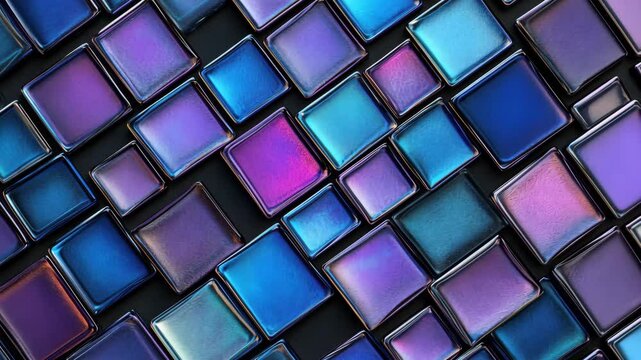 A blue and purple mosaic pattern is made up of many small squares