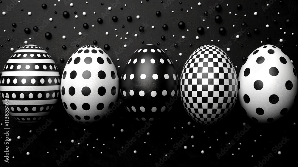 Poster decorative eggs in striking black and white patterns create an artistic display