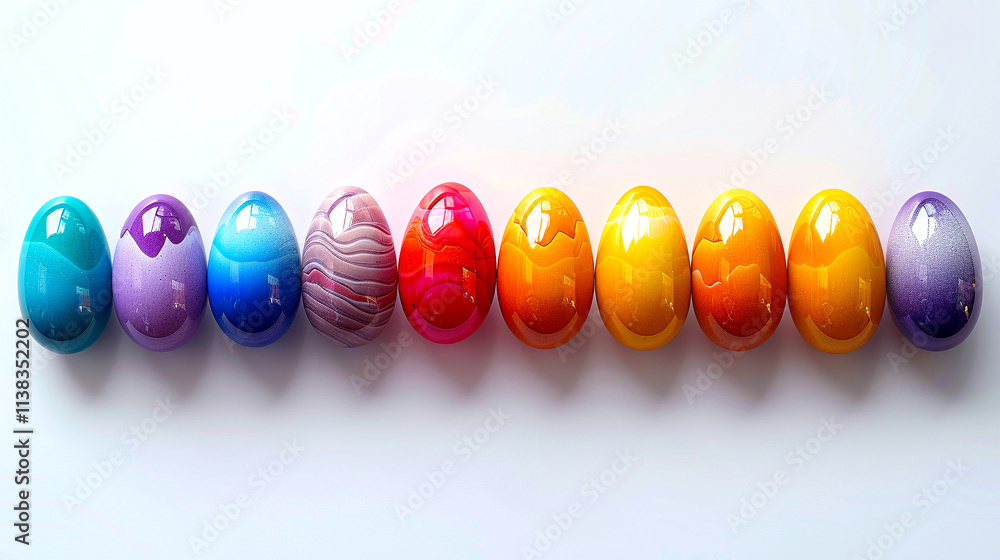 Poster colorful array of artistic easter eggs displayed on a clean surface