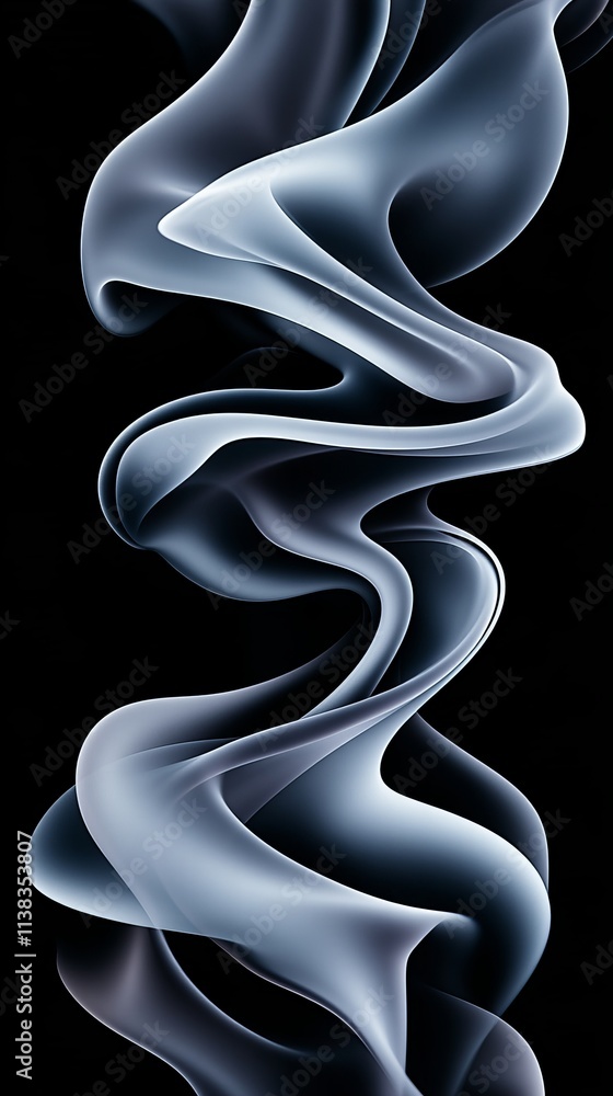 Poster elegant swirling smoke pattern on a dark background, creating a sense of fluidity and movement.