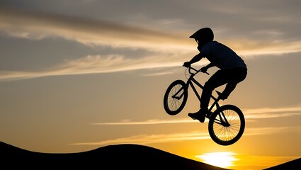 Mountain Biking at Sunset, Silhouette of a biker in the evening