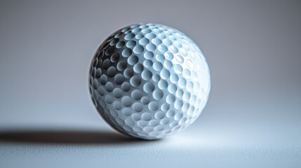 Close-up of a golf ball on a plain surface.