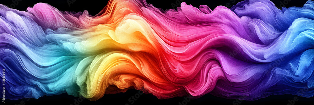 Poster abstract rainbow wave, vibrant colorful swirls of painted texture flowing dynamically across a dark 