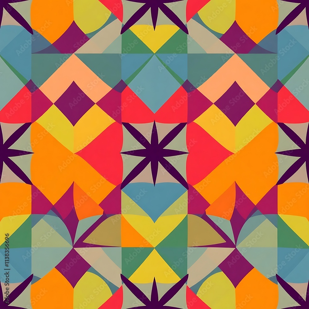 Aufkleber geometric retro pattern: a vibrant and playful seamless pattern featuring geometric shapes and a ret