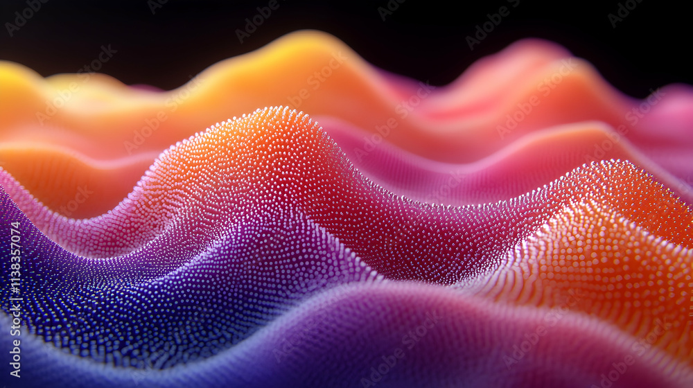 Aufkleber abstract colorful particle wave landscape, vibrant hues flow dynamically, creating a mesmerizing vis