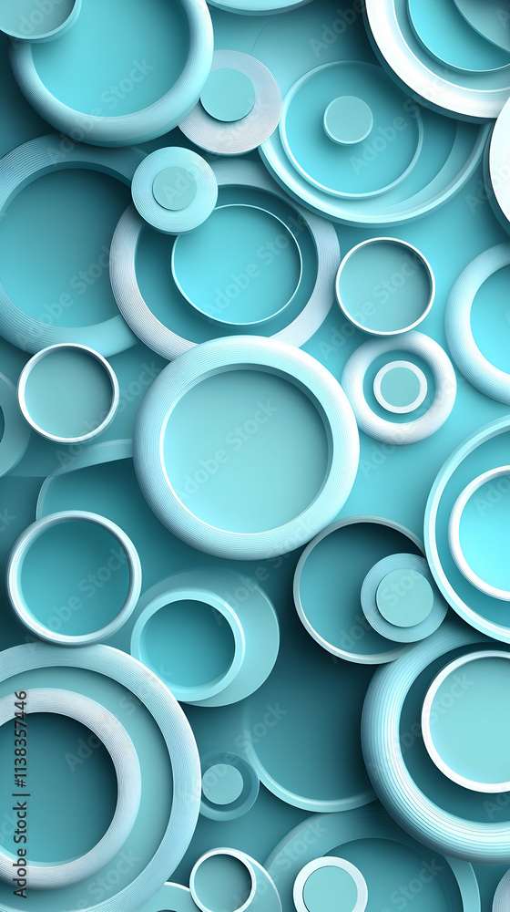 Aufkleber abstract turquoise circles, overlapping geometric pattern background design