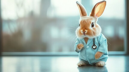 Kelinci Lucu dengan Pakaian Resmi Dokter atau Perawat