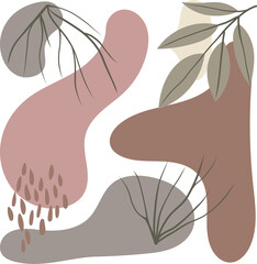 Decorative leaves and abstract shapes. Mocha mousse trends colors
