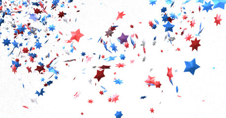 Confetti - Red white blue shiny confetti Confetti on white background, isolate, tricolor concept, independence and freedom day USA