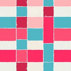 Fototapeta premium Pastel Plaid Abstract Pattern: A vibrant and playful abstract pattern with a checkered design in soft pastel colors. The pattern features a mix of pink, red, blue, and white.