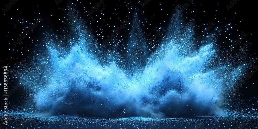 Poster abstract blue explosion with particles in a dark setting showcasing artistic creativity and dynamic 
