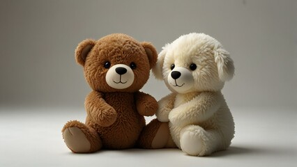two teddy bears on a red background