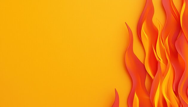 Vibrant flames in shades of orange and red contrast against a bright yellow background, creating a dynamic and energetic visual.