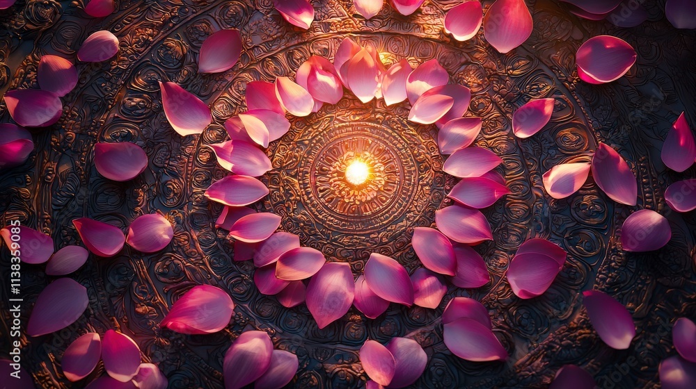 Poster delicate pink lotus petals arranged in circular dha for serenity tranquil setting image art peaceful