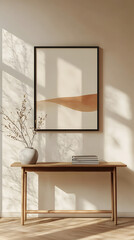 "Minimalist Poster Mockup in Modern Interior with Mid-Century Console"