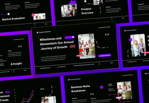 Black White Purple Playful Creative Company Annual Report Presentation