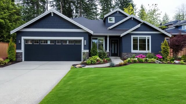 Elegant suburban home showcasing modern design and vibrant landscaping in a peaceful neighborhood setting