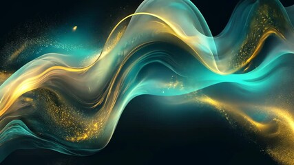 A long blue wave with gold and silver swirls and sparkles