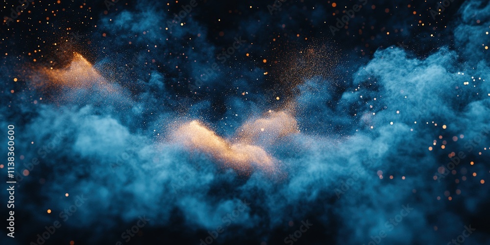 Poster colorful clouds of smoke and particles create an abstract cosmic atmosphere in a dark setting