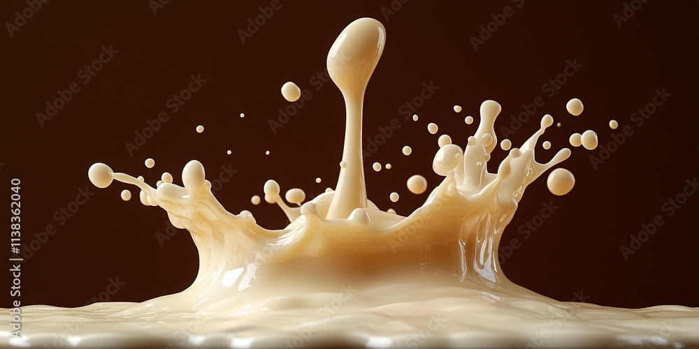 Poster creamy liquid splashes against a dark background showcasing texture and motion in a dynamic moment o