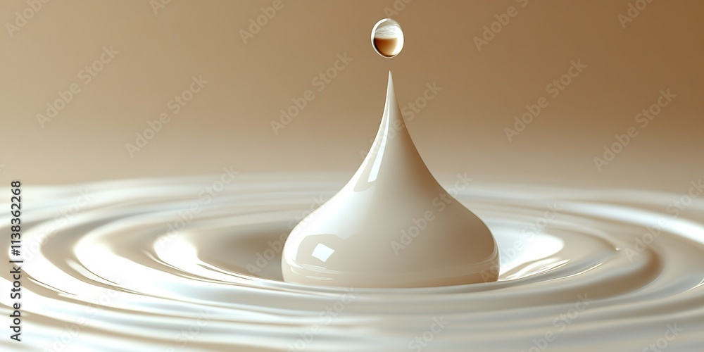 Aufkleber smooth liquid forms a perfect droplet while gently rippling on a soft surface in warm light