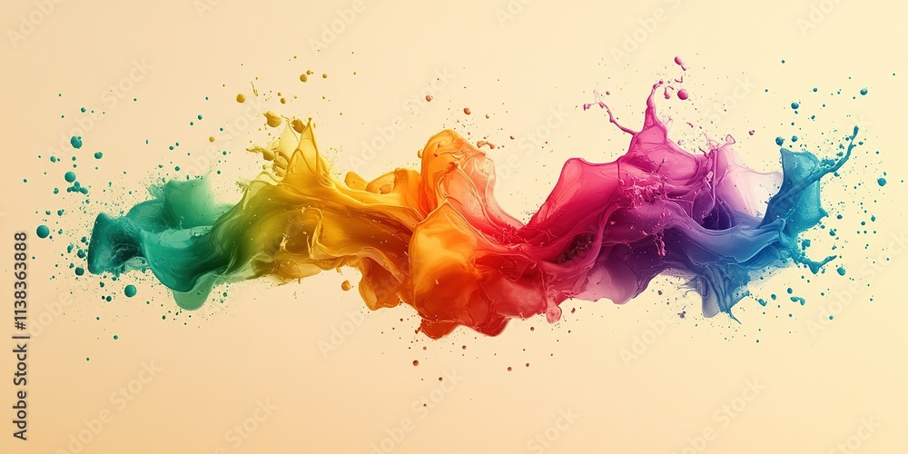 Poster colorful splashes of paint create a vibrant visual display on a soft beige background
