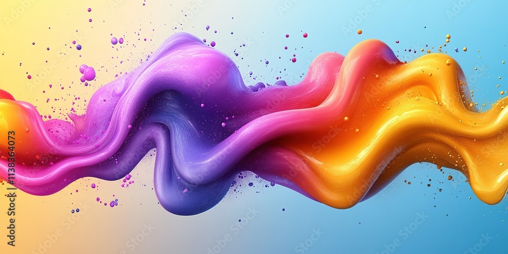 Poster colorful abstract wave of paint splashes flowing across a vibrant background with smooth transitions