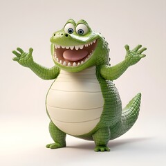 Fototapeta premium 3D cartoon alligator character with large belly and playful pose