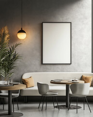 mock up poster frame in modern interior background, cafe, restaurant, 3D render, 3D illustration