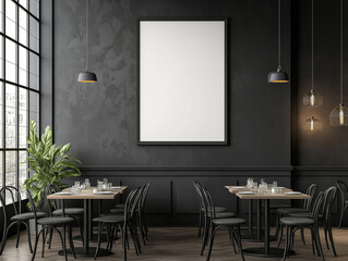 mock up poster frame in modern interior background, cafe, restaurant, 3D render, 3D illustration