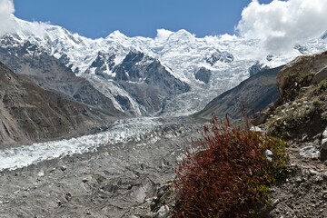 View of the Chongra massif of peaks and Rakhiot glacier from Behal village. Rakhiot valley....