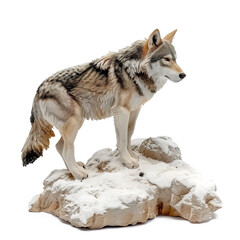 Fototapeta premium Majestic Wolf Standing on Snowy Rock in Winter Landscape