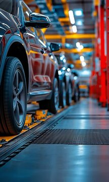 Car at garage workshop for car camber toe inspection and repair