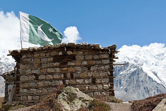 Mountain hut near Nanga Parbat Base Camp in Rakhiot Valley. Himalayan Mountains. Gilgit-Baltistan region. Pakistan. Asia.