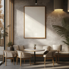 mock up poster frame in modern interior background, cafe, restaurant, 3D render, 3D illustration