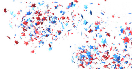 Confetti - Red white blue shiny confetti Confetti on white background, isolate, tricolor concept, independence and freedom day USA