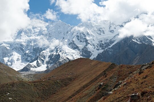View of Nanga Parbat massif from Base Camp, Rakhiot Valley. Himalayan Mountains. Gilgit-Baltistan region. Pakistan. Asia.