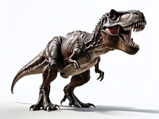 Fototapeta premium Dinosaur model stands majestically against a plain background showcasing its detailed features and imposing size