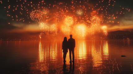 Fototapeta premium Happy new year concepts on background of blurred firework. Generlated AI Illustration.