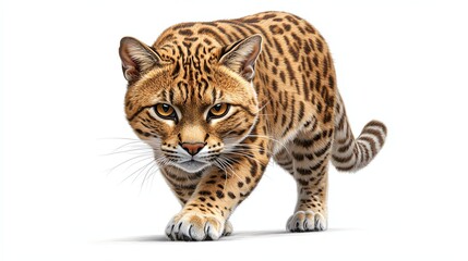 Fototapeta premium A detailed illustration of a leopard-like wildcat with distinctive spots, showcasing its powerful stance and fierce expression.
