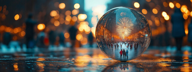 Happy new year concepts on background of blurred firework. Generlated AI Illustration.