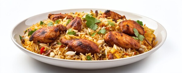 Flavorful chicken biryani served with aromatic rice and fresh herbs