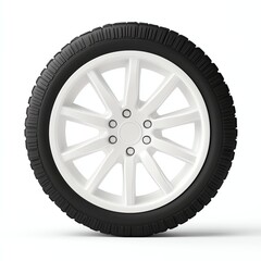 Obraz premium A sleek, modern car wheel featuring a white rim and black tire, showcasing a stylish design suitable for various vehicles.