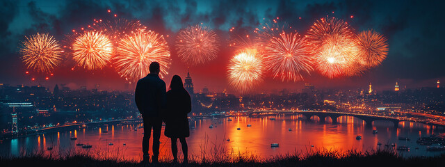 Happy new year concepts on background of blurred firework. Generlated AI Illustration.