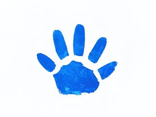 Fototapeta premium Handprint in vibrant blue paint showcasing artistic expression on a blank canvas