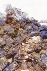 The island's beach landscape illustrated with chalk helps create an impressionistic painting.
