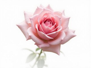 Pink rose blooming on a white background