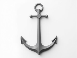 Grey metal anchor resting on white background symbolizing stability