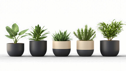 Fototapeta premium Realistic minimal houseplant pots, isolated on a transparent background png. Isolated. Illustration