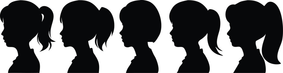 Girl hair style silhouette vector set illustration design